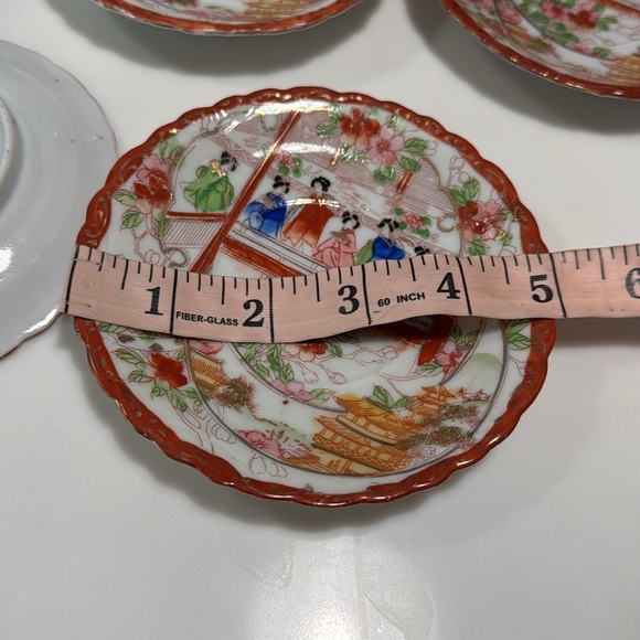 Set of 5 vintage Japanese Geisha girl porcelain saucer plates with 1 teacup - Picture 8 of 8